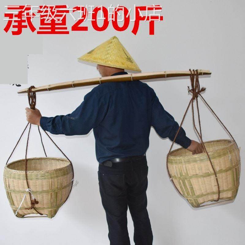 扁担挑水家用手工老竹楠竹带铁钩子绳子建筑工地园林农村农用工具_虎窝淘