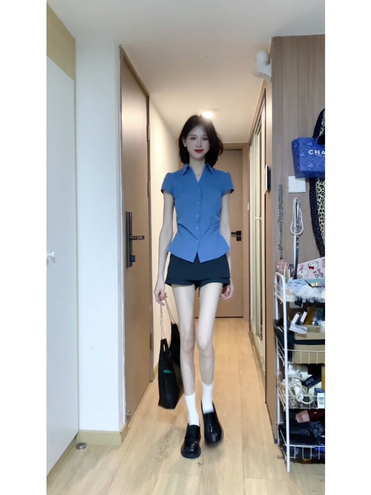 Slim-Fit Short-Sleeved Shirt: College Style Cotton Top - Taobao product photo 4