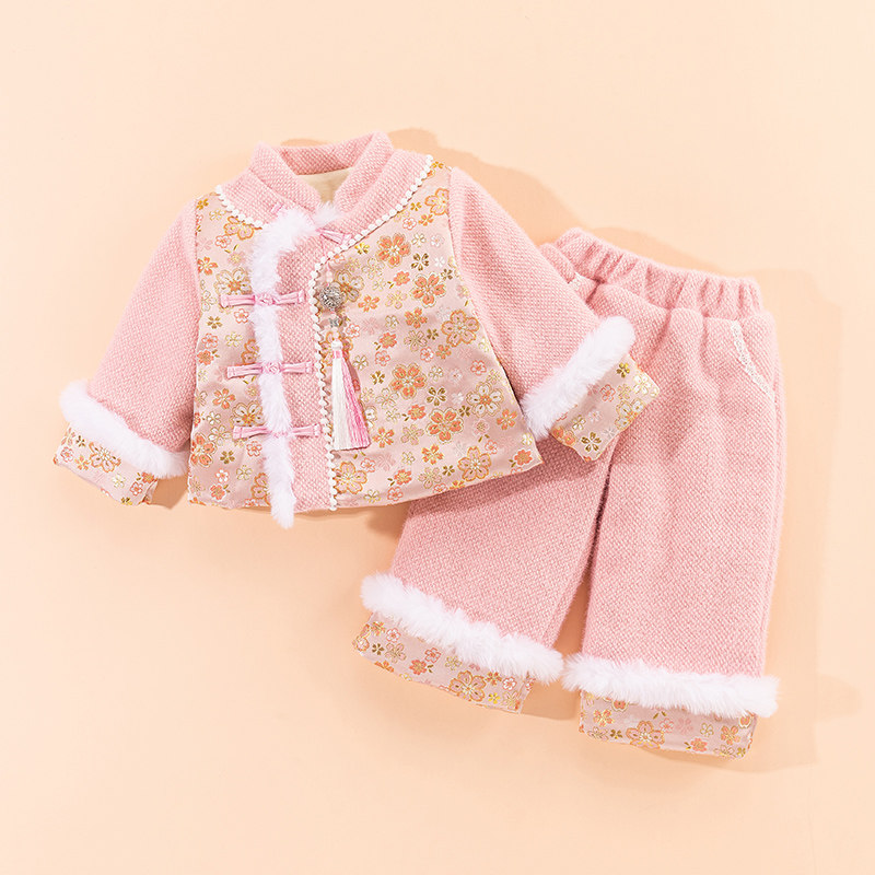 女童汉服冬装儿童加绒加厚过年服女宝宝冬季套装拜年服中国风唐装