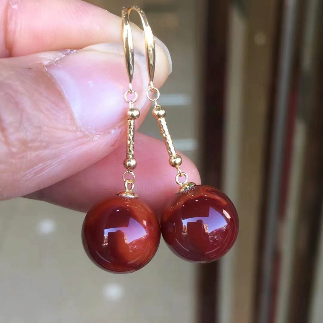 天然南红玛瑙古风时尚气质耳饰