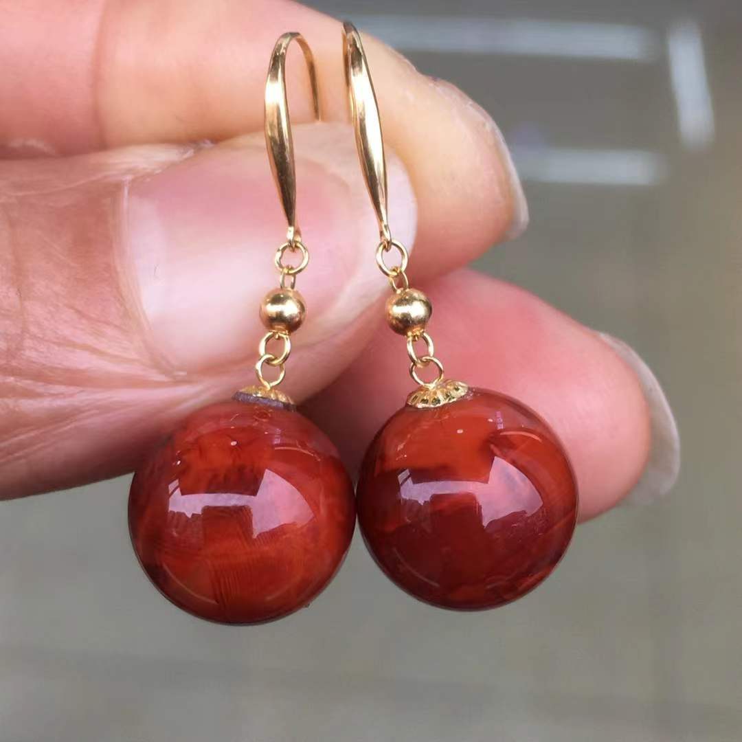 天然南红玛瑙优雅古风耳饰