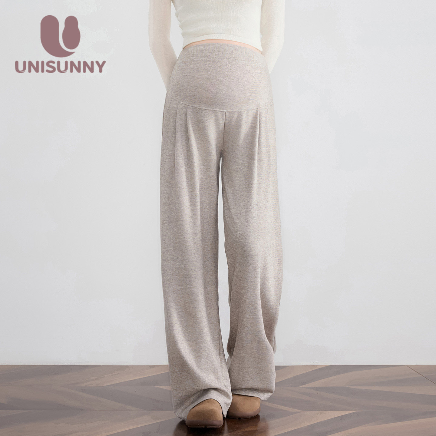 unisunny孕妇裤秋冬外穿孕期不勒肚子加绒阔腿裤冬季休闲糯米裤子