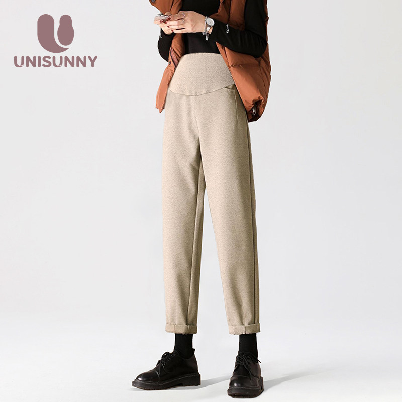 unisunny孕妇裤子秋冬外穿毛呢萝卜裤子孕妇打底裤春秋托腹孕妇装