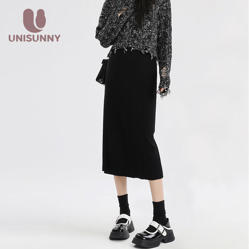 unisunny孕妇装春季洋气开叉包臀裙子显瘦春装无托腹针织半身裙女