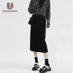 unisunny孕妇装春季洋气开叉包臀裙子显瘦春装无托腹针织半身裙女