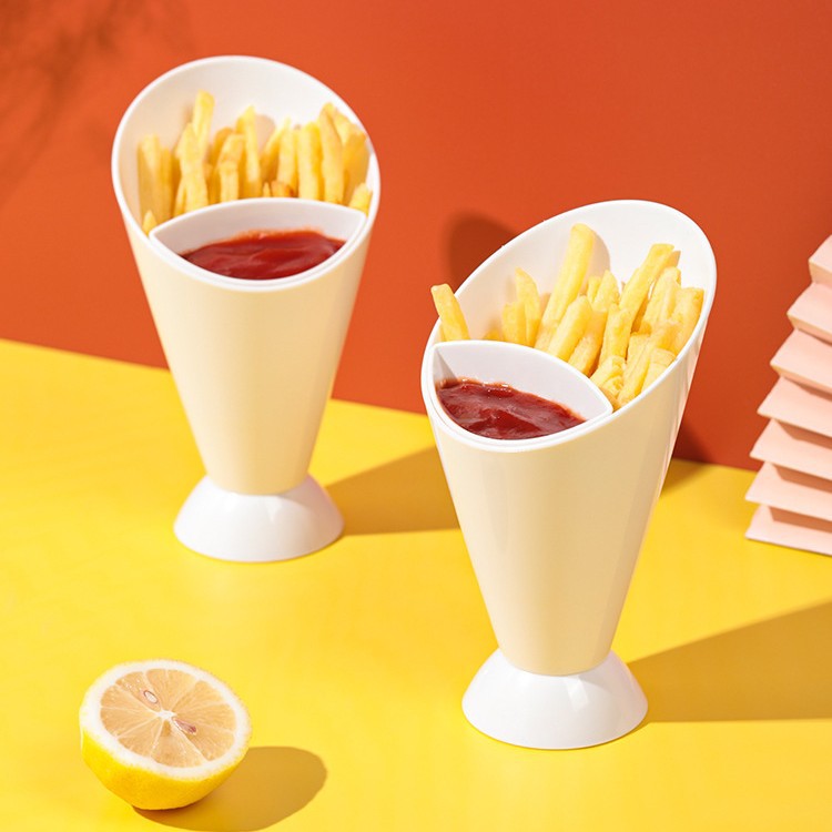 便携创意薯条杯带蘸料容器鸡蛋仔蔬菜沙拉随手杯塑料休闲食品杯子