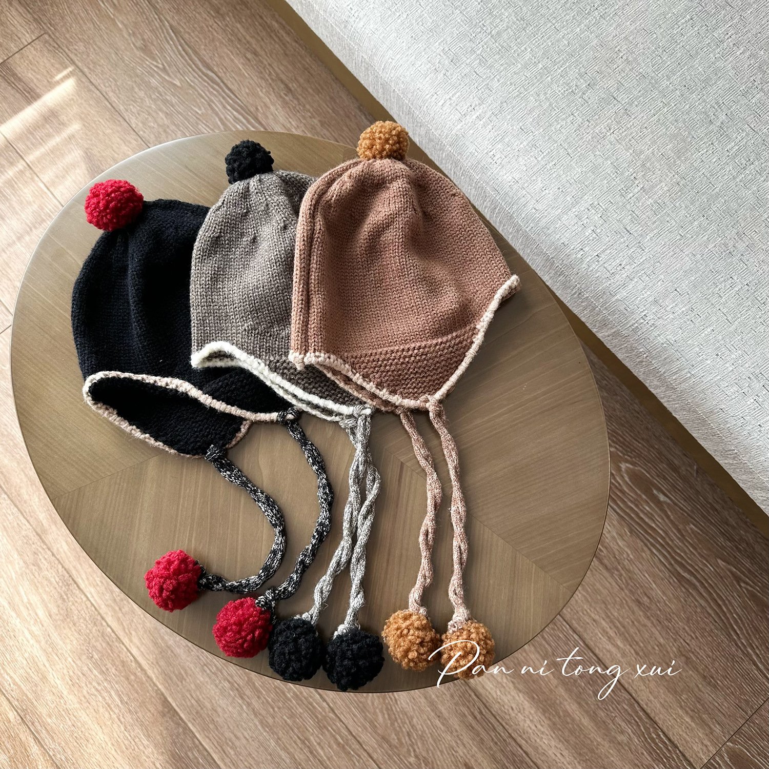 进口韩系ins儿童帽子秋冬2025新款男童凹造型宝宝毛线系绳护耳雷