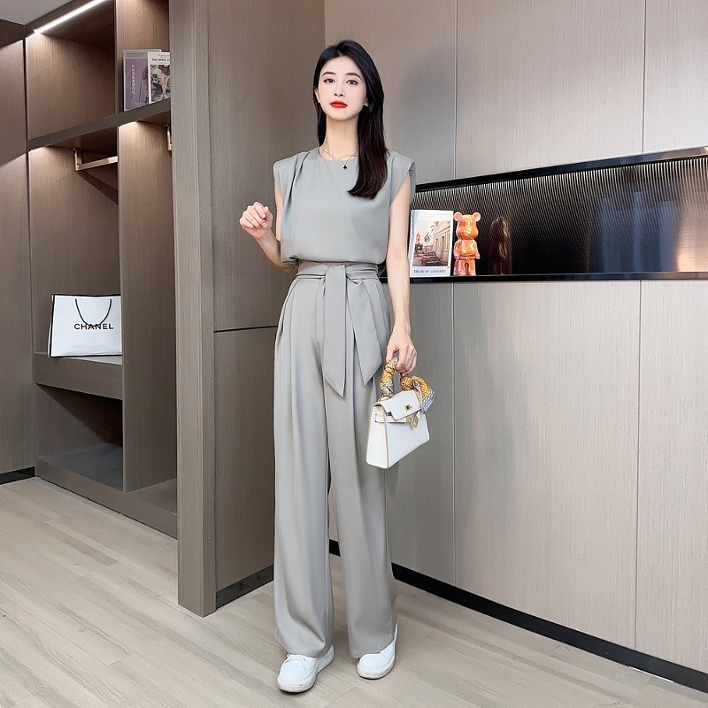 夏季阔腿裤套装女士2023新款休闲显瘦显高气质洋气减龄网红两件套