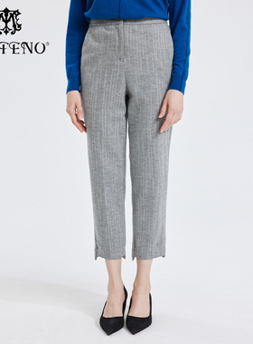 马天奴马天奴秋季新款灰色闪葱西装长裤通勤直筒裤修身MCA608PN0