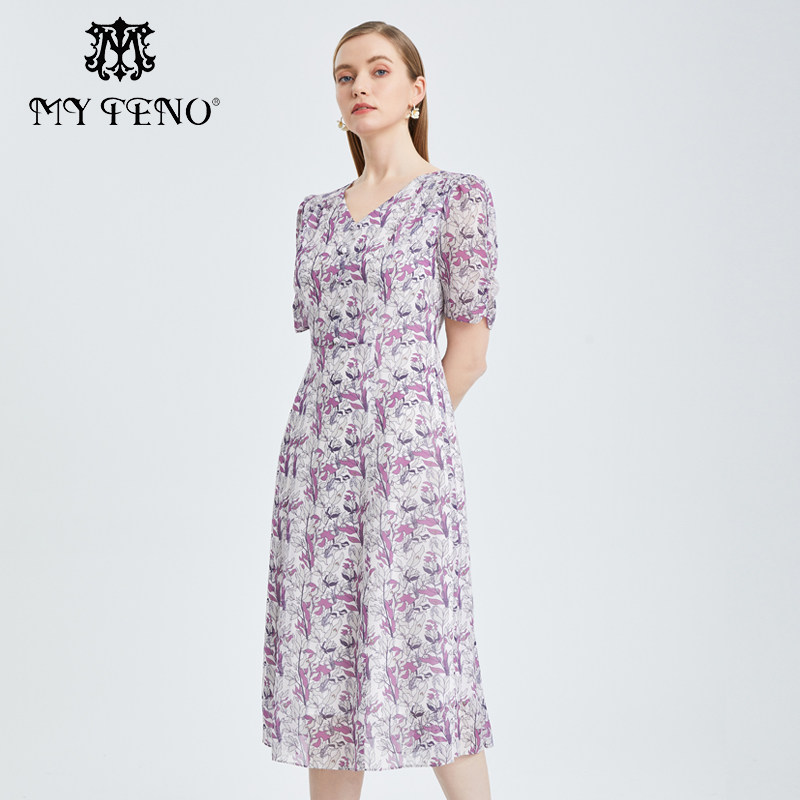 马天奴法式印花仙女度假风连衣裙