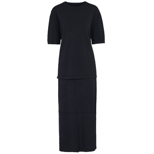 马天奴黑色时尚套装针织衫半身裙短袖上衣长款裙子简约气质女装