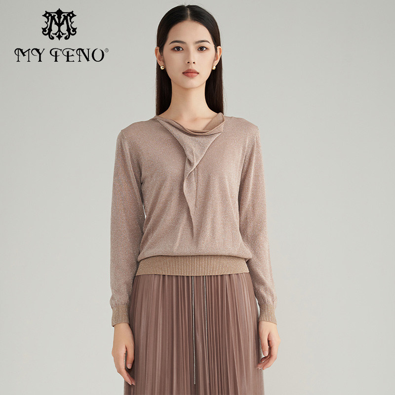 马天奴纯色长袖套头气质针织衫