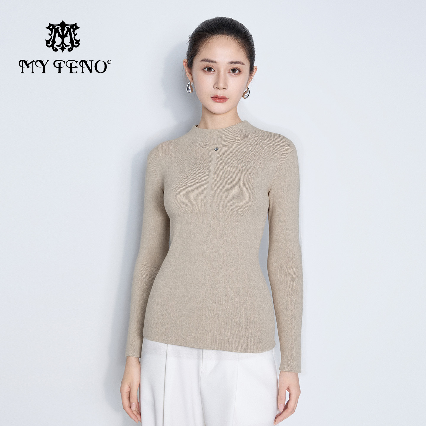 马天奴修身长袖羊毛混纺针织衫