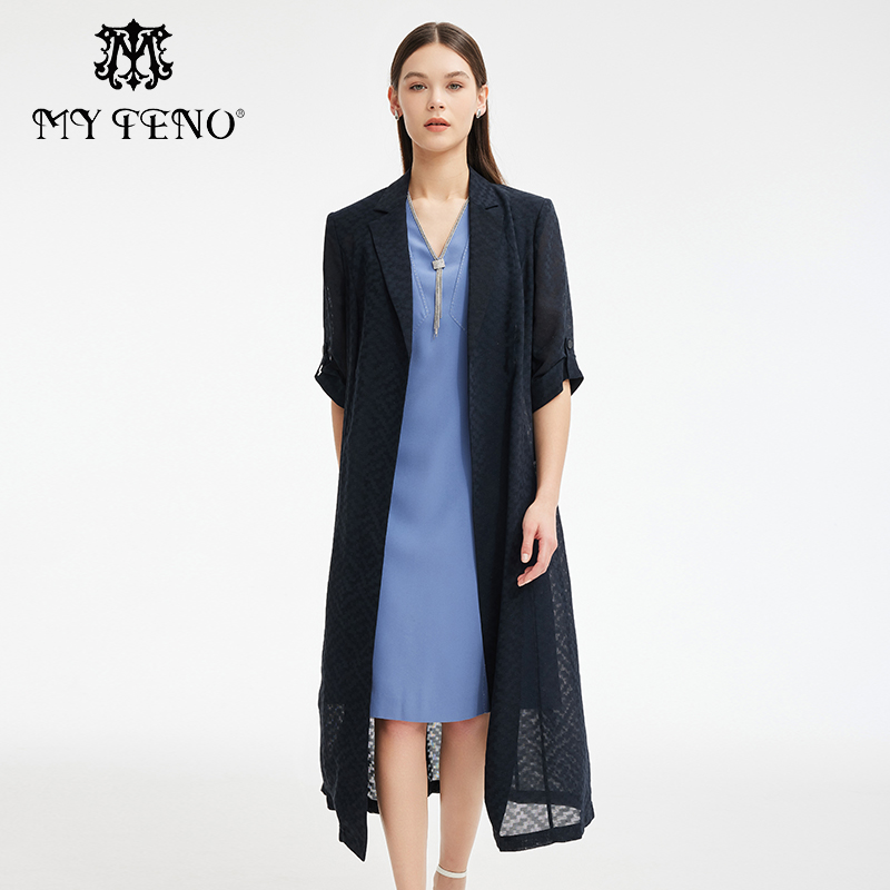 马天奴黑色长款西装外套