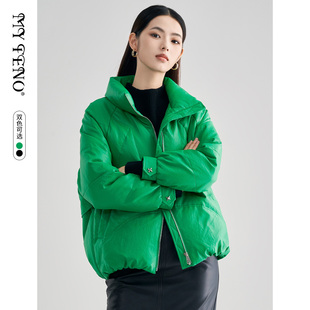 马天奴冬季新款女黑色立领休闲羽绒服短款面包服保暖宽松外套时尚