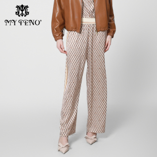 子长裤 专柜正品 卡其印花直筒休闲裤 新款 运动撞色织带女 马天奴秋季