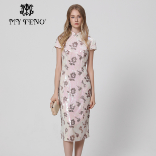 连衣裙子婚庆礼裙女装 亮片旗袍裙新中式 马天奴夏季 专柜正品