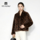 马天奴2025新款 百搭奢品女装 深咖豹纹水貂毛皮草外套短款 廓形时尚