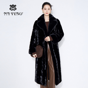 马天奴2025新款 奢品保暖贵气 黑色翻领水貂毛皮草外套大衣廓形长款