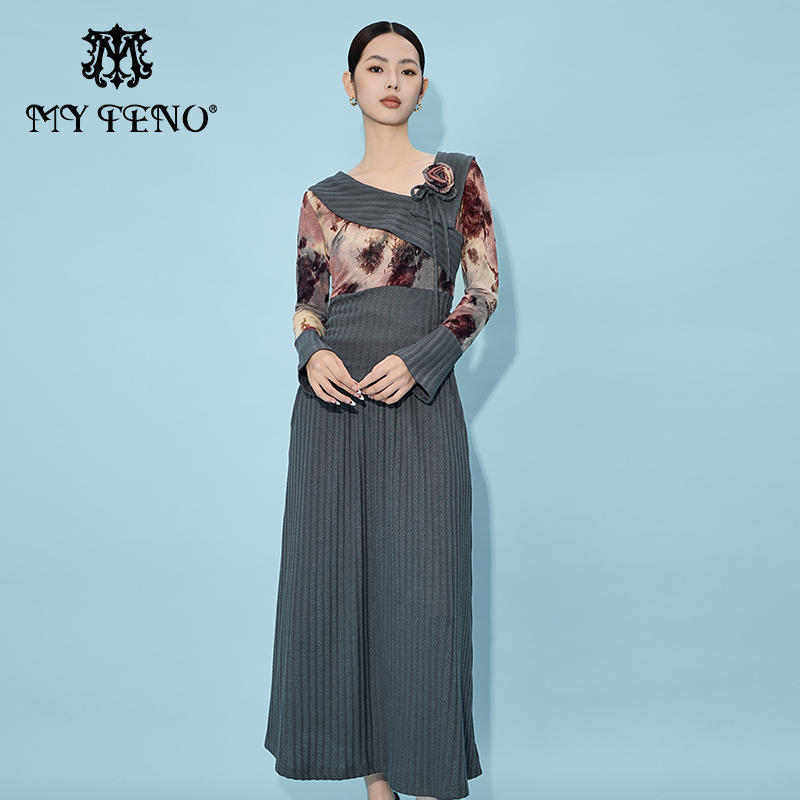 马天奴灰色植绒上衣半身裙套装