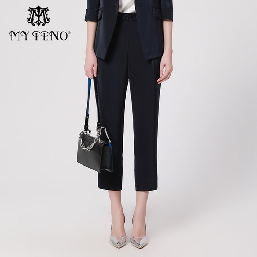 马天奴烫钻直筒九分西装裤