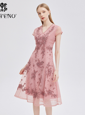 专柜正品马天奴女春秋新款绣花网纱连衣裙子气质时尚MRS216DRX0