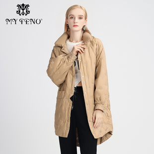 马天奴秋冬新款女装黑色刺绣羽绒服中长廓形保暖外套时尚百搭简约