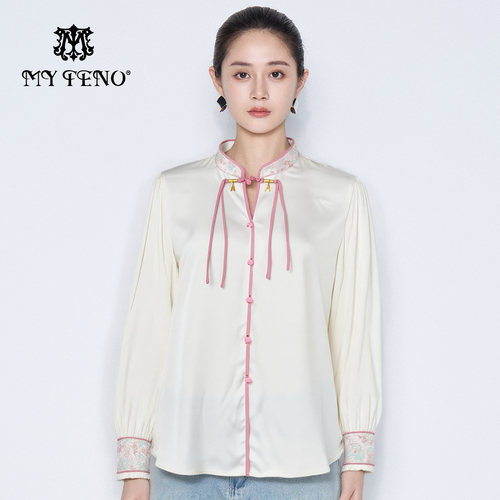 马天奴新中式立领拼接长袖衬衫