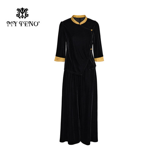 马天奴新中式黑色丝绒上衣单裤