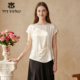 马天奴2026春夏新款 女 法式 纯色圆领短袖 上衣捏褶收腰衬衣气质时尚