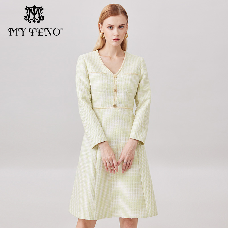 马天奴春季新款绿色格纹小香风