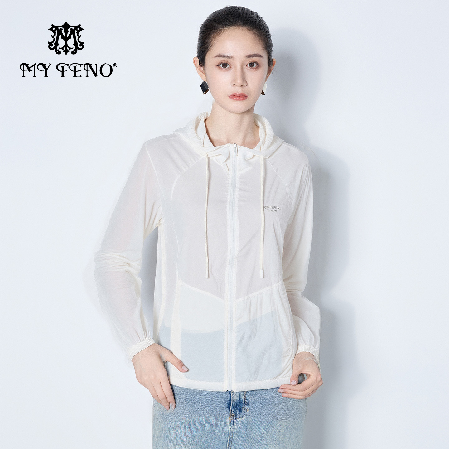 马天奴纯色连帽拉链短款外套