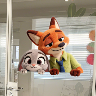 疯狂动物城装饰玻璃静电大门贴纸防水浴室推拉门可爱窗户橱窗贴画