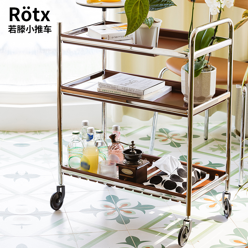 德禄小推车沙发边几边柜边桌家用可移动小茶几置物架不锈钢小红车