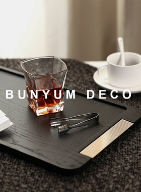 新中式黑色置物盘样板间托盘摆件