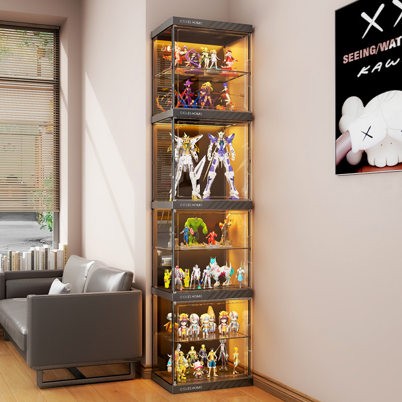 【带灯●可调节】高透手办展示柜