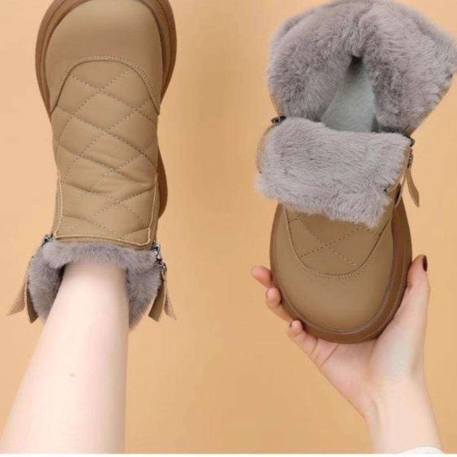 品牌正品时尚真皮东北短靴雪地靴女款2025款防滑加绒棉鞋冬季厚底