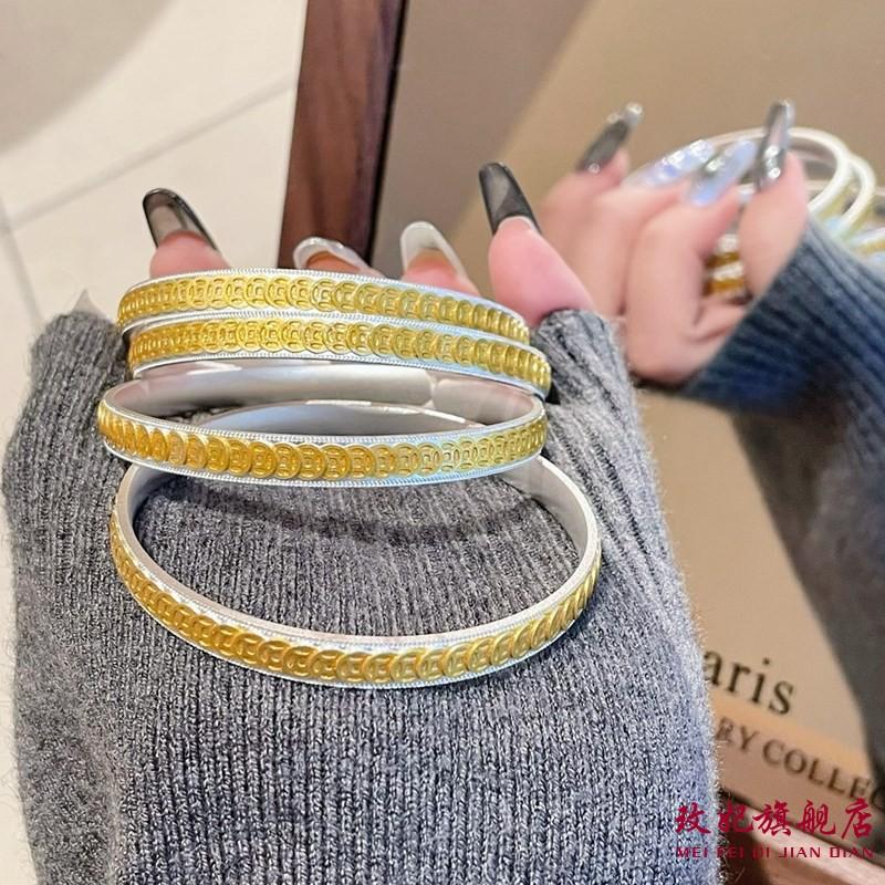 铜钱描金纯银手镯女小众简约百搭