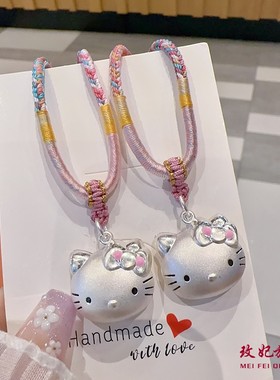 玫妃正生kt猫头编织绳纯银项链足银999宝宝儿童学生女友生日礼物