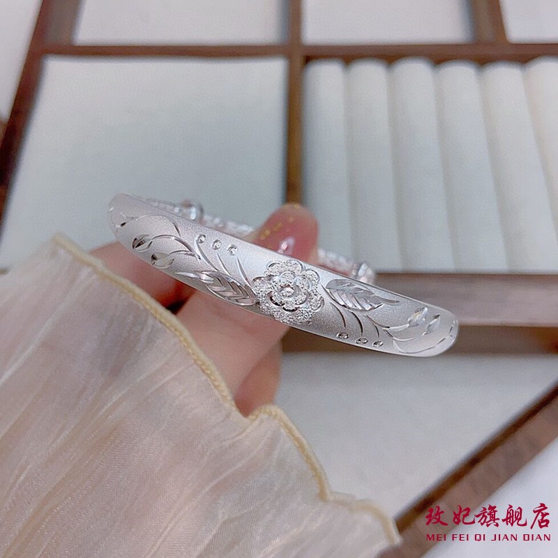 花开富贵牡丹花女时尚纯银手镯