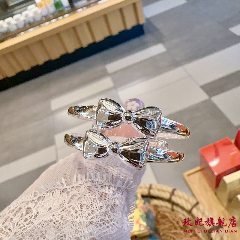 玫妃蝴蝶结女宝宝纯银手镯足银9999儿童新生婴儿满月周岁生日礼物