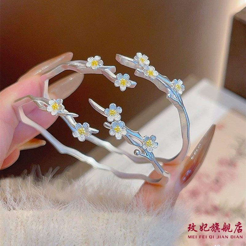 古法梅花纯银手镯女个性网红气质