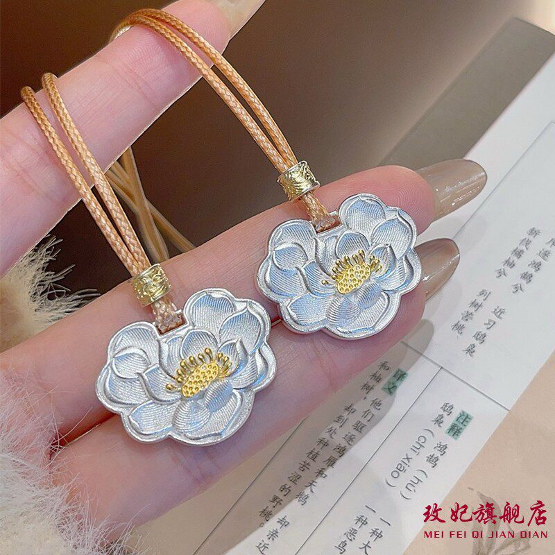 牡丹花描金纯银项链女百搭时尚