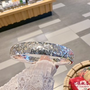 玫妃碎冰冰轮胎宽版闭口纯银手镯足银9999时尚轻奢送女友生日礼物