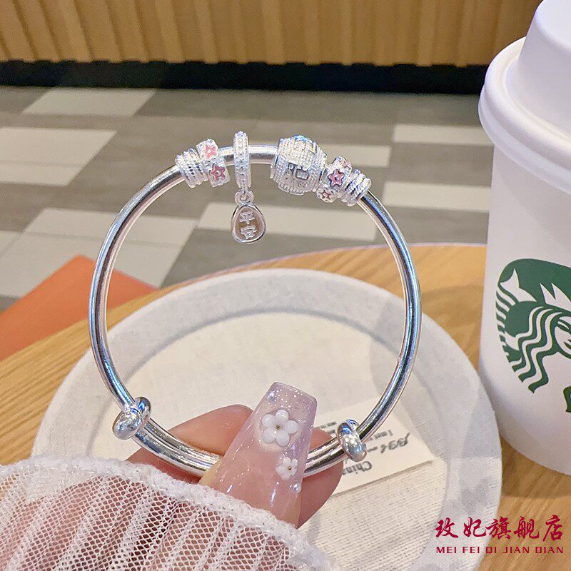聪明伶俐桃花纯银手镯女卡通时尚