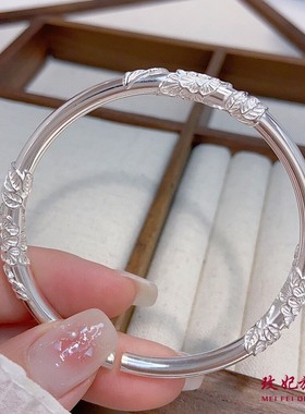 绕花丝纯银手镯女个性时尚气质
