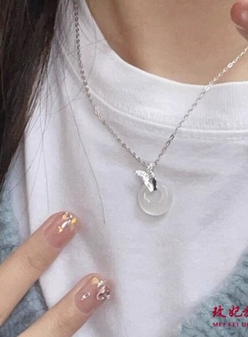 白玉髓蝴蝶恋纯银项链女个性时尚
