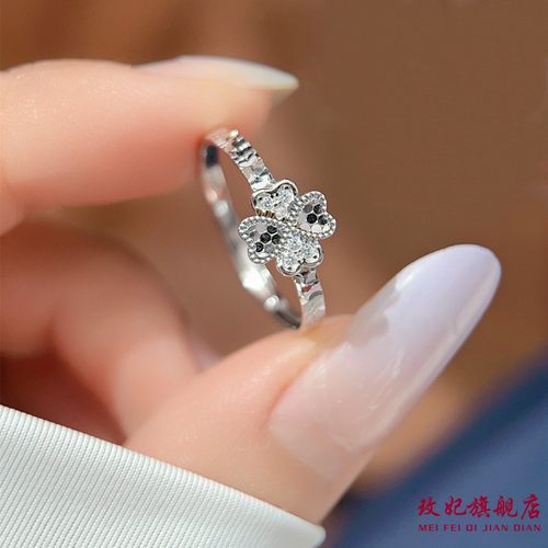 四叶草碎冰冰纯银戒指女个性网红