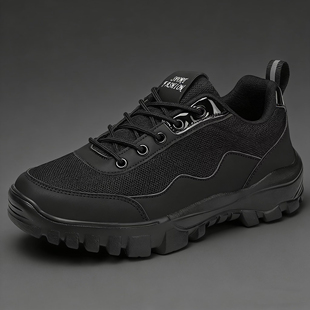 黑色网面透气运动鞋女款春秋户外旅游鞋轻便软底不累脚防滑工作鞋