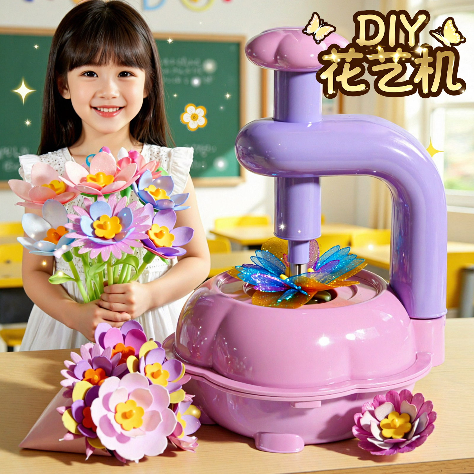 圣诞节礼物花艺机玩具女孩6岁以上手工diy压花器儿童套装制作小的